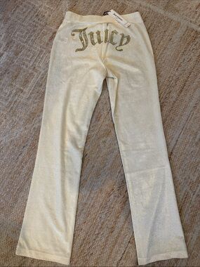 Juicy Couture Cream pant with Gold Rhinestone Logo